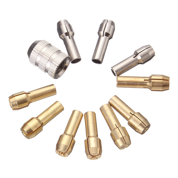 10Pcs Brass Drill Bit Chucks Collet Bits 0.5-3.2mm 4.3mm Shank with Screw Nut for Dremel Power Tool Accessories