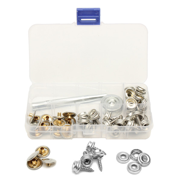 62Pcs Stainless Steel Press Studs Screw Bases Snap Fasteners Kit for Leather