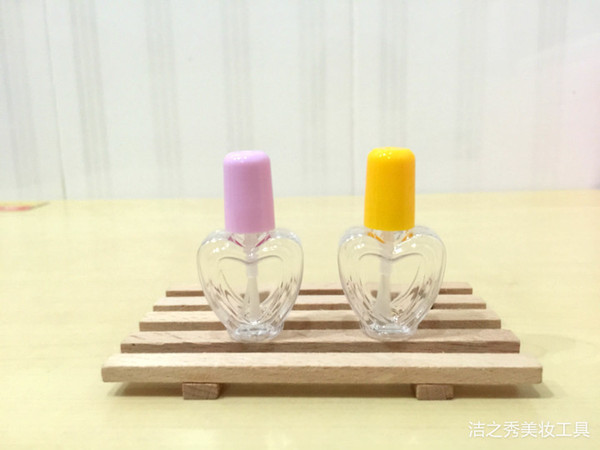 50pcs/lot, 6ML PETG PVC Peach heart Empty Nail Polish Bottle Refillable Nail Oil Container Glass Packing Bottle with Brush Cap