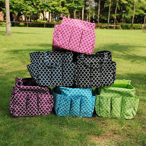 Wholesale Blanks quatrefoil garden tote Quatrefoil Garden tool bag pouch holder bag with multi-pockets storage bag DOM103177