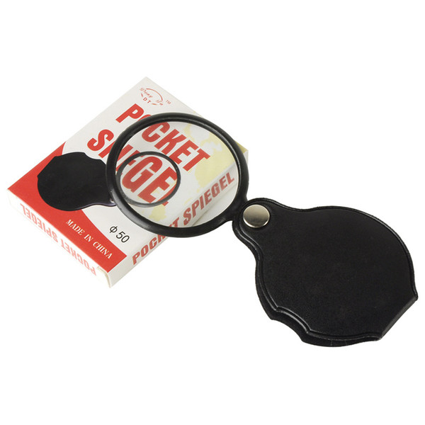 Portable Mini Black 50mm 5x Hand-Hold Reading Magnifying Leather Case Magnifier Lens Glass Foldable Jewelry Loupes Tools Free 466