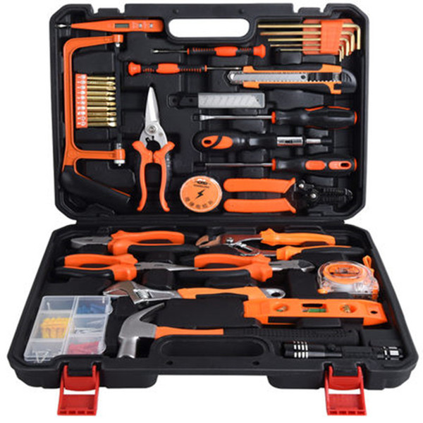 Hand Tool Set General Household Hand Tool Kit with Plastic Toolbox Storage Case Socket Wrench Screwdriver Knife