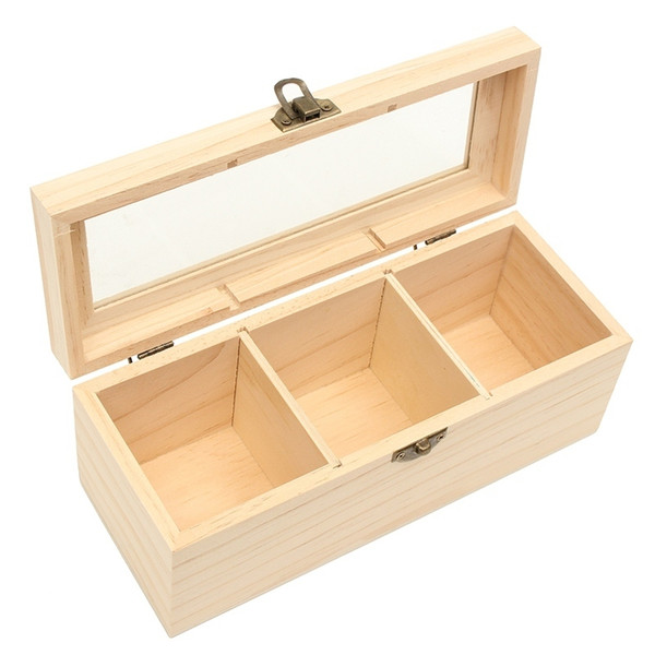 Wooden Tea Box 3 Compartments Storage Container Jewelry Accessories Wood Tea Gift Store Box Vintage Multifunctional Container C19032701