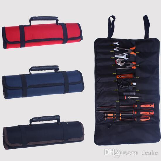 Wholesale- 1 pc 2 colors coffe and red Hardware Kit Tool Roll Bag Plier Screwdriver Spanner Carry Case Durable Bag