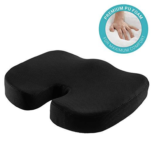 Memory Foam Seat Cushion with Removable Mesh Cover Coccyx, Tailbone, Sciatica, Lower Back Support and Pain Relief Fits Most Office, Desk, Co