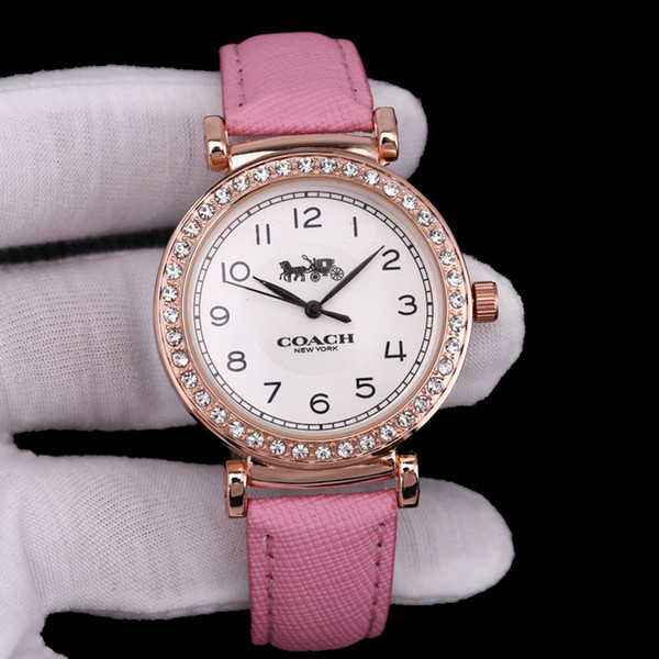 2019 Hot Sale Luxury Women Dress Watches High Quality Quartz Movement Wristwatch Casual Leather Crystal Watch