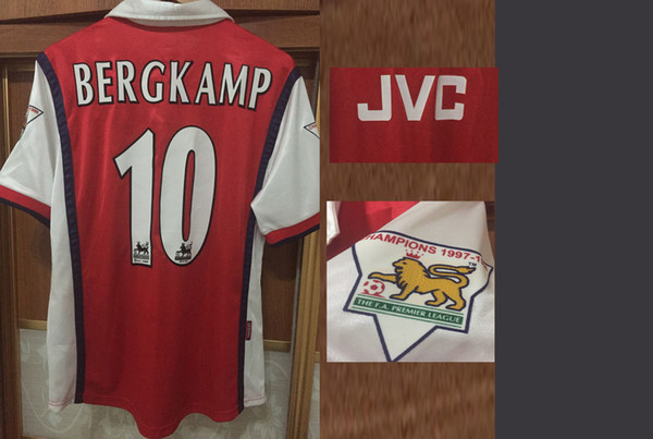 1998 1999 Classic Retro Bergkamp Jersey Overmars Anelka Vieira Vintage Shirts Lextra Printing With 9798 EPL Champions Patch