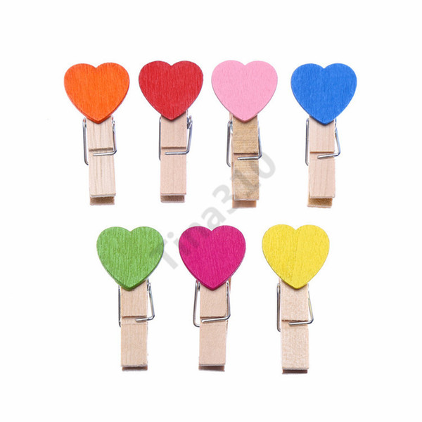 7 color Cartoon Wooden Clip Mini Love Heart Shape Photo Clamp Resuable Eco Friendly Memo DIY Clips Factory Direct Photo holder 120bag T1I972