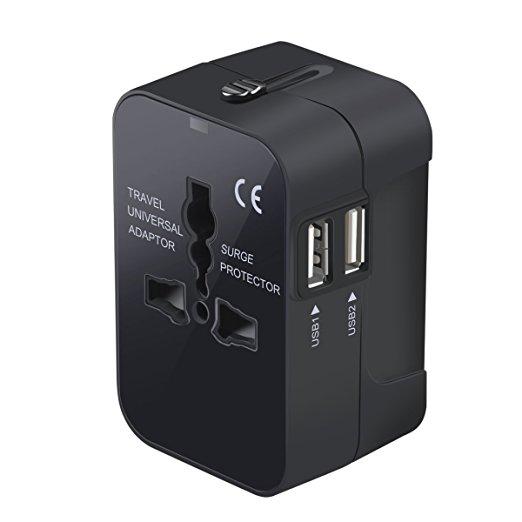 Travel Adapter, Worldwide All in One Universal Travel Adaptor Wall AC Power Plug Adapter Wall Charger with Dual USB Charging Ports