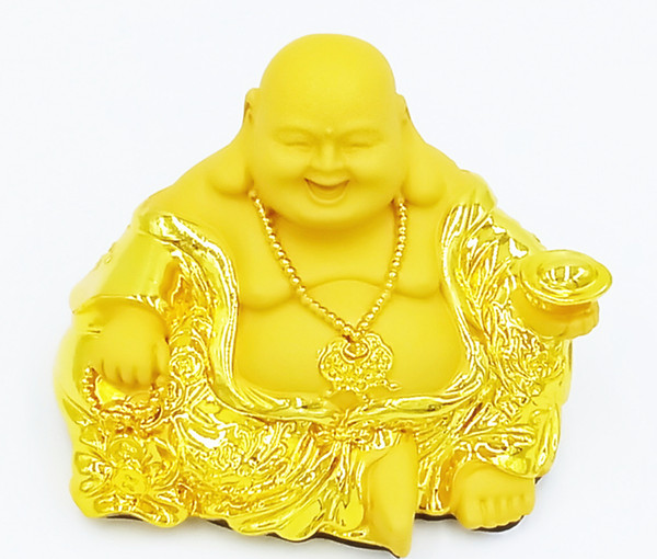 CarBest Feng Shui Golden Happy Buddha(Laughing Buddha) with Statue , Home Decoration Attract Wealth and Good Luck ,Car Dashboard Decoration