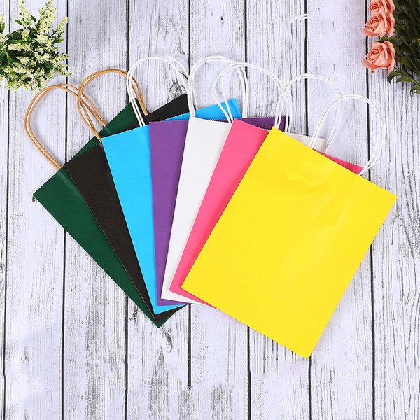 High Quality Environment Friendly Kraft Paper Bag Gift Bag With Handles Recyclable Shop Store Packaging Bag 7 Colors