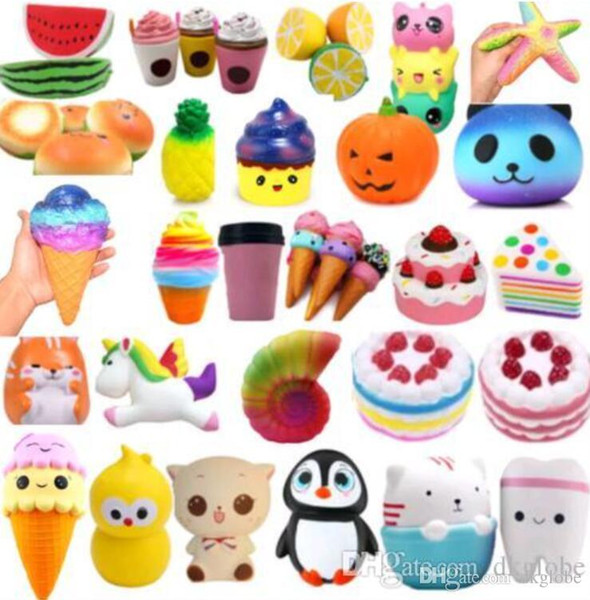 S mix style Kawaii Squishy Jumbo Slow Rising 30pcs Scented Squishies Squeeze Easter Stress Relief Phone Straps Kids Adults Toy Free Shipping