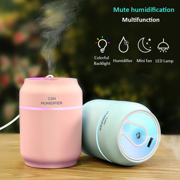 Cans humidifier with LED Night Light and Mini Fan Creative Design 3 in 1 Multifunction humidifier for Office home car air Mist Maker