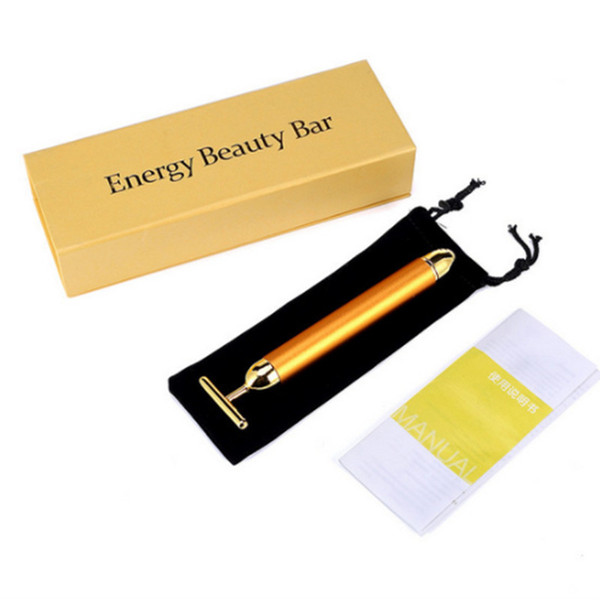 2018 Energy Beauty Bar 24K Gold Pulse Firming Massager Facial Roller Massager Derma Skincare Wrinkle Treatment Face Massager with Box