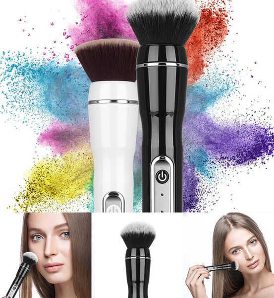 Rechargeable Makeup Brush set with 2 unique brush heads 360 degree rotation high quality soft touch brush in retail package black and white