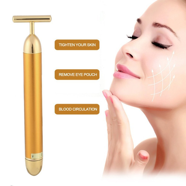 Slimming Face Pop 24k Gold Colour Vibration Facial Beauty Roller Massager Stick Lift Skin Tightening Wrinkle Bar