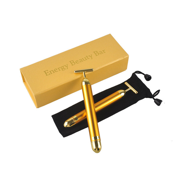 Energy Beauty Bar 24K Gold Pulse Firming Massager Facial Roller Massager Derma Skincare Wrinkle Treatment Face Massager with Box