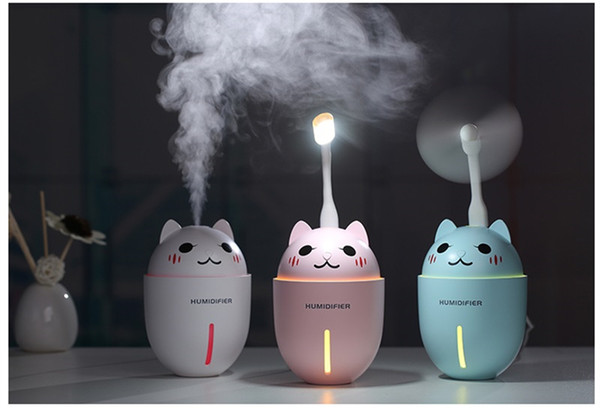 2018 new 320ML Large Capacity Humidifier With Mini Fan Lamp Water Soluble Oil Diffuser 3 in 1 Ultrasonic Aroma Air Humidifier