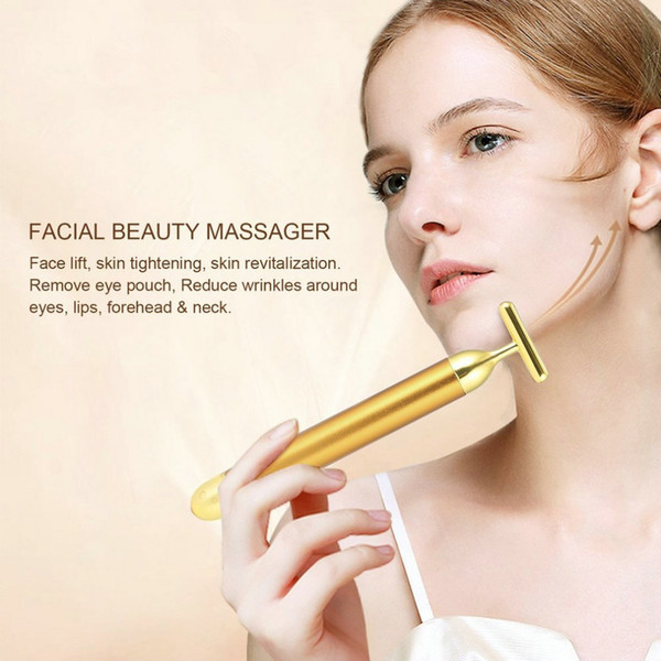 Slimming Face Bar 24k Gold Colour Vibration Facial Beauty Roller Massager Stick Lift Skin Tightening Wrinkle Bars