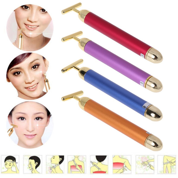 Slimming Face 24k Gold Vibration Facial Beauty Roller Massager Stick Lift Skin Tightening Wrinkle Bar Face Massage Sticks