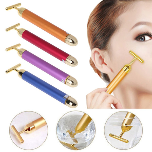 with package Slimming Face roller 24k Gold Colour Vibration Facial Beauty Roller Massager Stick Lift Skin Tightening Wrinkle Bar