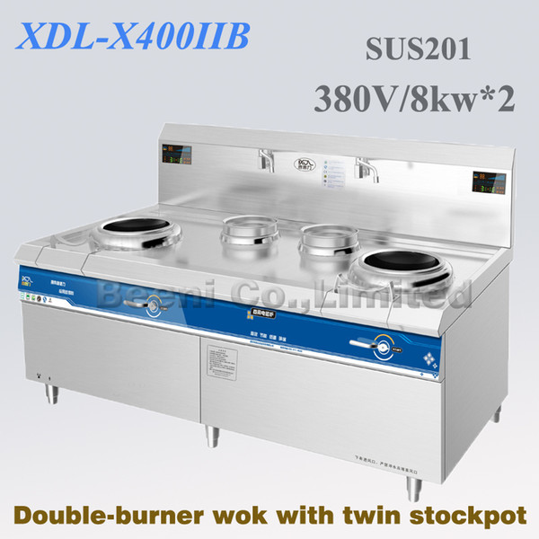 380V 8KWx2 Heavy duty wok range,Double-head with double stock pot,Hotel and train using business induction cooker set