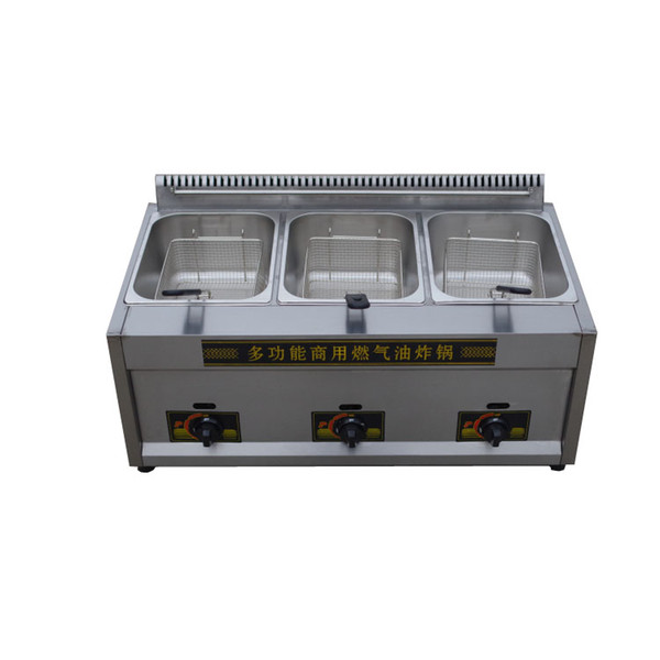 3-cylinder gas-fired fryer commercial fry machine double frying machine French fry equipment chicken leg fork joint energy