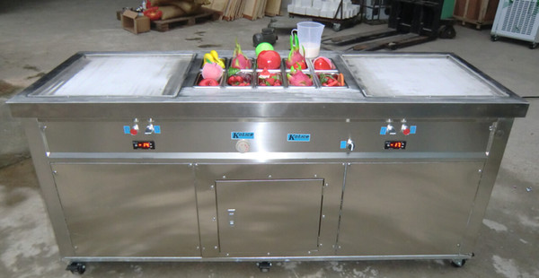 Kolice Free shipment to door EU double ice pan with 10 precooling tanks snack food equipment fried ice cream rolled machine with refrigerant