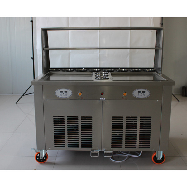 45CM 2 square pot fried ice cream machine with R410 fried ice cream pot machine double compressor independent operation