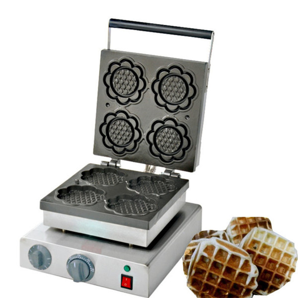 Commercial Non-stick Sunflower Shaped Waffle Maker Machine 4pcs Flower Waffle Baker Oven Ice Cream Cone 110/220V