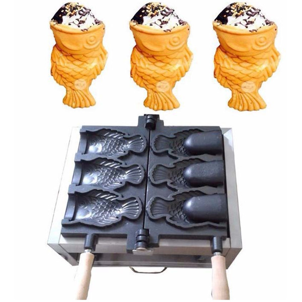 hot selling waffle maker 3 pcs Ice cream Taiyaki Maker Machine Fish cone Maker for Sale