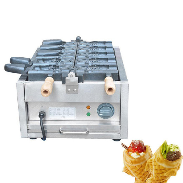 Commercial Non Stick 6 Pcs Open Mouth Ice Cream Taiyaki Machine Waffle Cone Maker Iron Maker Machine Baker