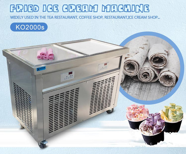 KOLICE FREE SHIPMENT to door EU double square 50*50CM pans fried ice cream roll ice cream machine fryice cream roll machine with refrigerant