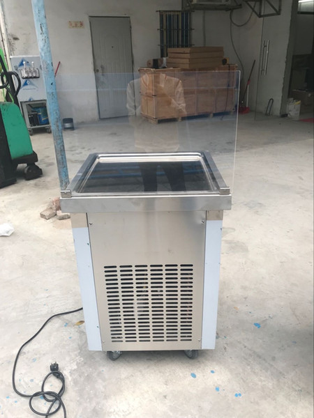 Free shipment USA EU single square 50*50cm pan thai ROLL ICE CREAM MACHINE FRIED ICE CREAM ROLL MACHINE with full refrigerant, sneeze guard