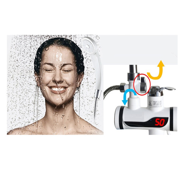 DMWD 3000W Instant Tankless Electric Water Heater Kitchen Faucet Instant Heating Tap LED Digital Display Lateral Type L Size