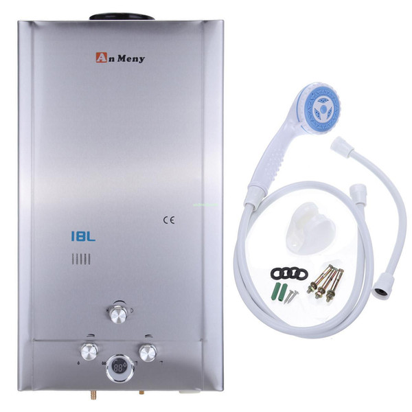 18 Liter LPG Gas Hot Water Heater Tankless Instant Boiler Stainless Steel Panel LCD Screen with Shower