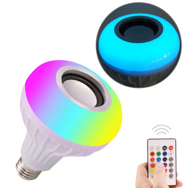 Mini 12 Color Smart 24 LED Dimmable Light RGB Wireless Bluetooth Speaker E27 Audio Bulb Music Player Dimmable Lamp with Keys Remote Controrl