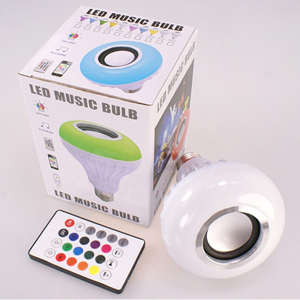 Mini 12 Color Smart 24 LED Dimmable Light RGB Wireless Bluetooth Speaker E27 Audio Bulb Music Player Dimmable Lamp with Keys Remote Controrl