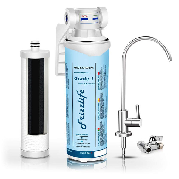 Frizzlife Under Sink Water Filter-Quick Change Under Counter Drinking Water Filtration System-0.5 Micron High Precise Removes 99.99% Lead