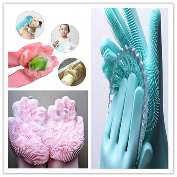 Magic Silicone Dishwashing Gloves Cleaning Non-slip Gloves Brush Women Resuable Household Scrubber Gloves Kitchen Bathroom Tools Cleaner New