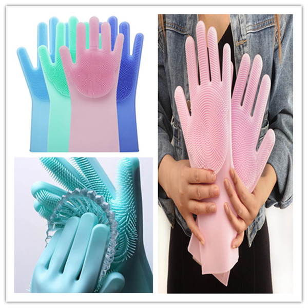 Magic Silicone Dishwashing Gloves Cleaning Non-slip Gloves Brush Women Resuable Household Scrubber Gloves Kitchen Bathroom Cleaner Tools Hot