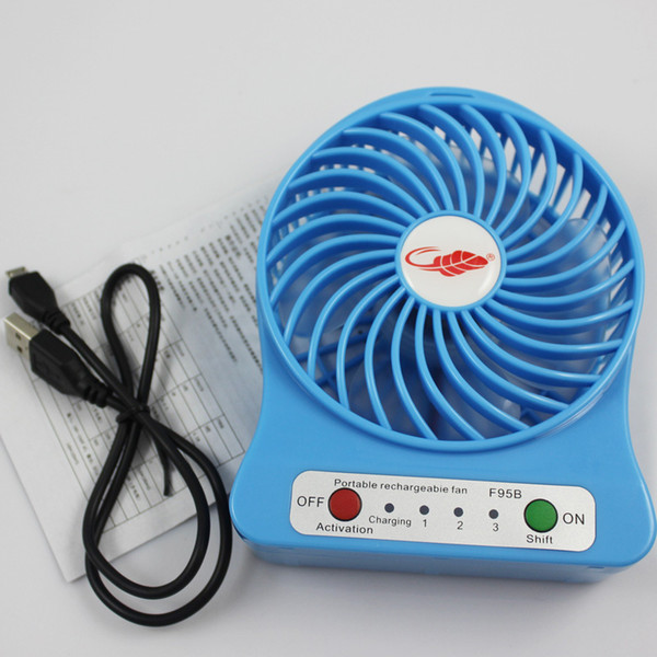 Mini Protable Fan Multifunctional USB Rechargerable Kids Table Fan LED Light 18650 Battery Adjustable 3 Speed F95B Multi Color Free Shipping