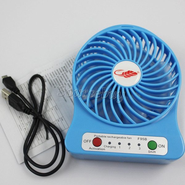 USB Mini Fan LED Light Portable Rechargeable Air Cooling Hand-held Operated Kids Table Fans 18650 Battery Adjustable 3 Speed Free Shipping