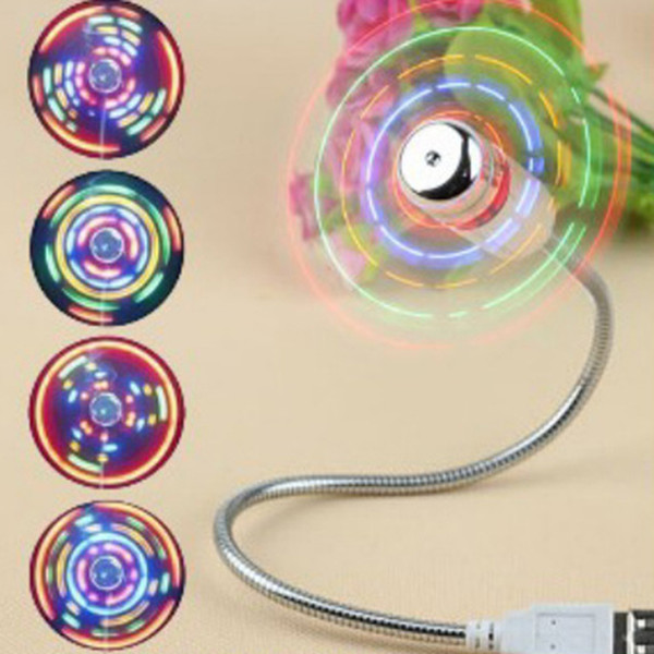 Portable Mini LED USB Fan Rainbrow Color Flexible Gooseneck Flashing Light USB Fan For PC Laptop Notebook Cool Gadget