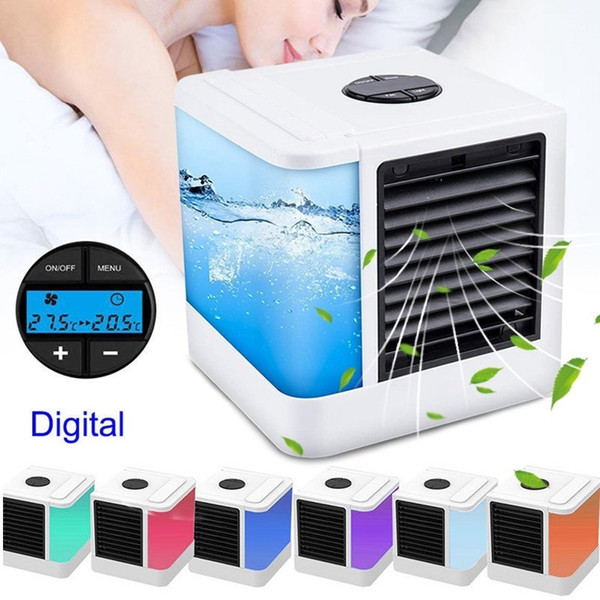 USB Portable Air Conditioner Personal Evaporative Air Cooler Purifier Humidifier Desktop Cooling Fan with 7 Colors LED Night Light