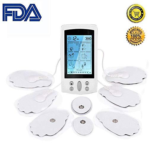 FALIY TENS Rechargeable Therapy Device with 16 Modes and 8 Pads Massager Great for Treating Back Neck Stress Sciatic Pain and Muscle Relief