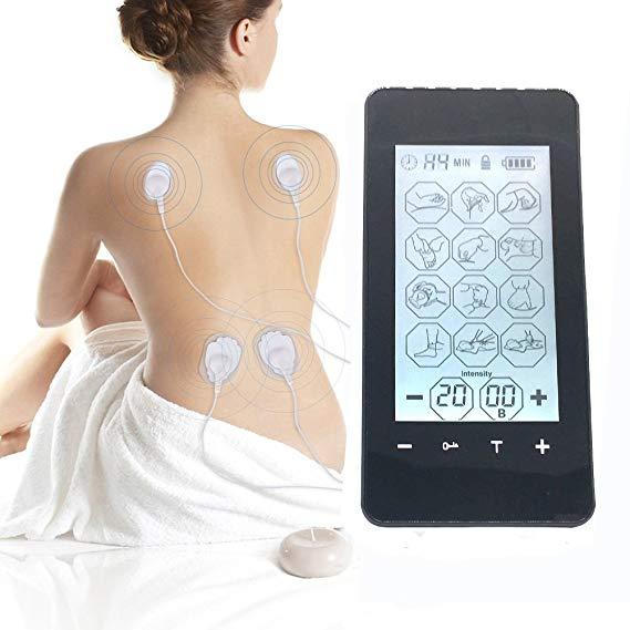 FALIY Home touch screen LED display,12 Modes and 8 Pads Pulse Impulse Massager for Treating Back Neck Stress Sciatic Pain Muscle Relief