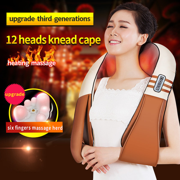 (with Gift Box)JinKaiRui U Shape Electrical Shiatsu Back Neck Shoulder Body Massager Infrared Heated Kneading Car/Home Massagem