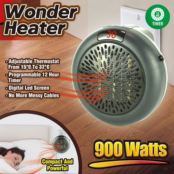 900W Wonder Heater Portable Handy Heater Wall-Outlet Digital Plugin Electric Heater Air Fan Warm Radiator Machine Home Supplies