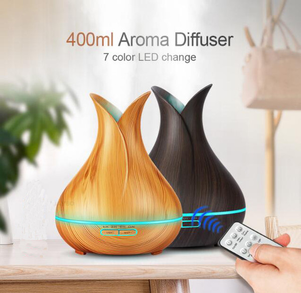 Aroma Essential Oil Diffuser Ultrasonic Air Humidifier w/ Wood Grain 7 Color Changing LED Lights for Office Home Aromatherapy Machine 400ml